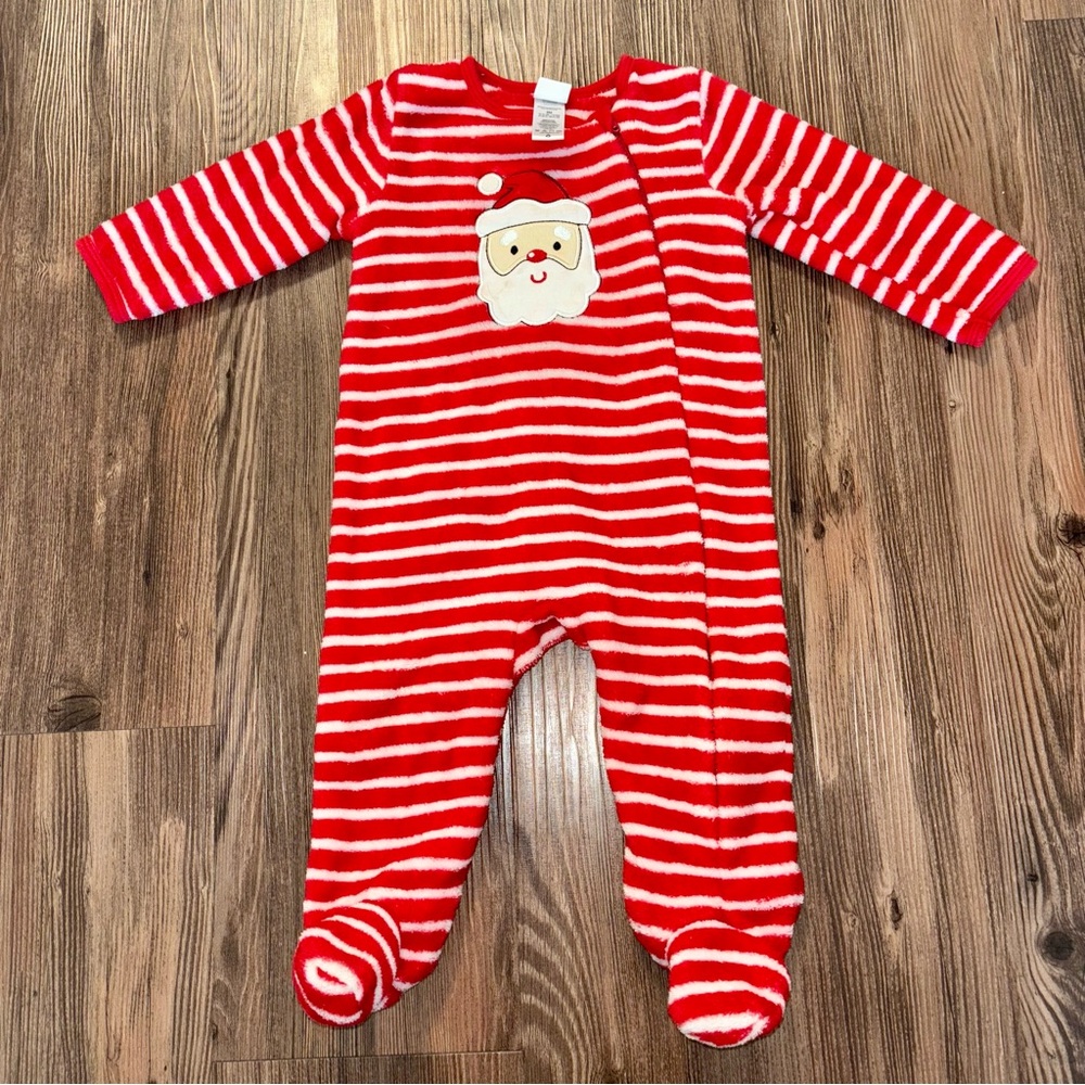 9 Month Christmas Santa Claus Onesie Red White Stripe Baby
